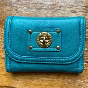 Teal Marc Jacobs wallet with gold accent